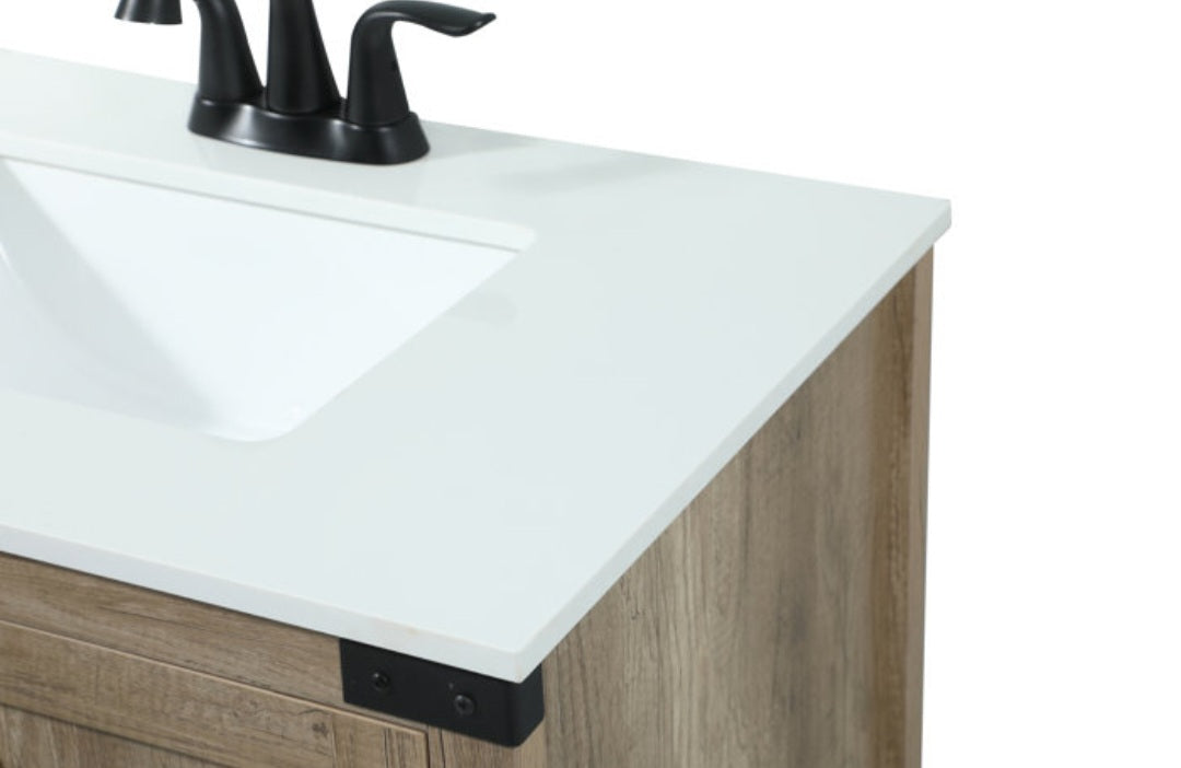 30" Barn Door Single Sink Bathroom Vanity Set Rustic New In Box Quartz