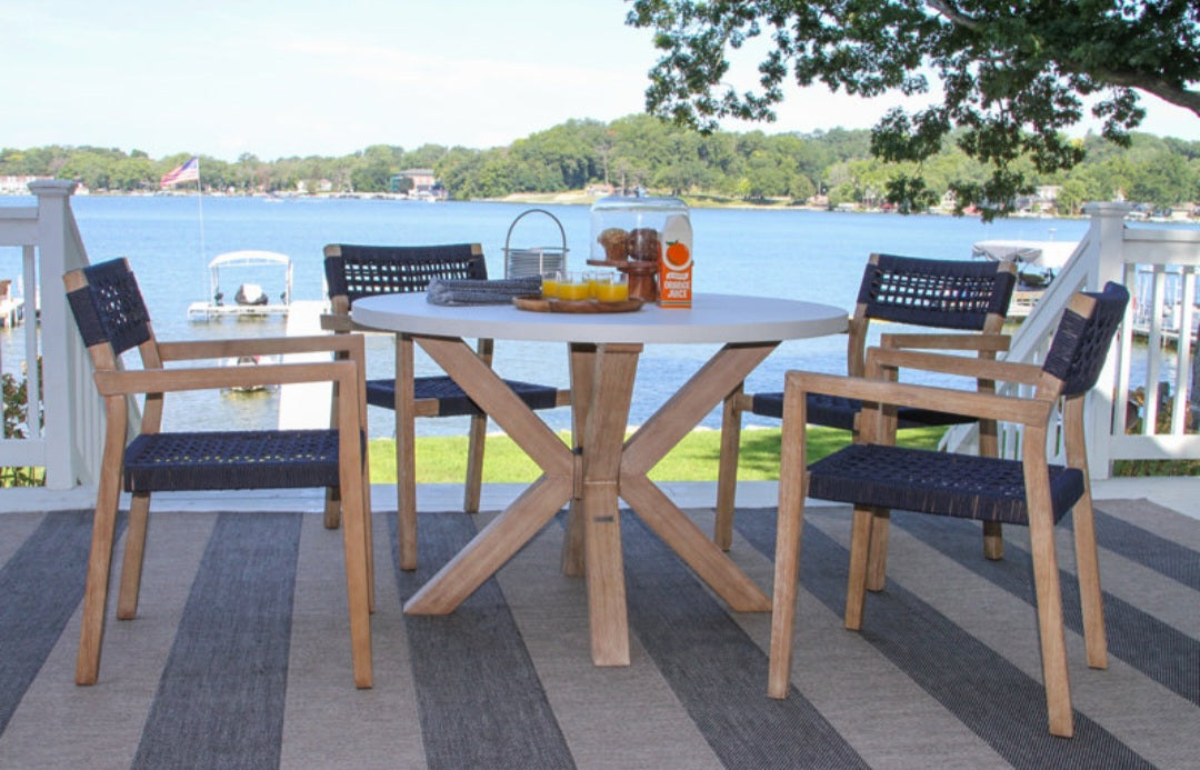 48" Outdoor Concrete Patio Dining Table Round With Umbrella Hole Solid The Furniture Shop Winnipeg