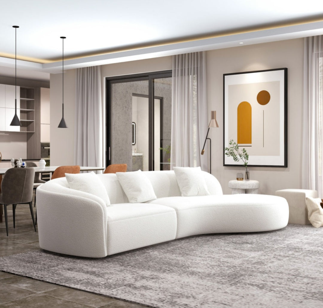 Mid Century Modern Designer Ivory Boucle Sectional Sofa Couch Comforta