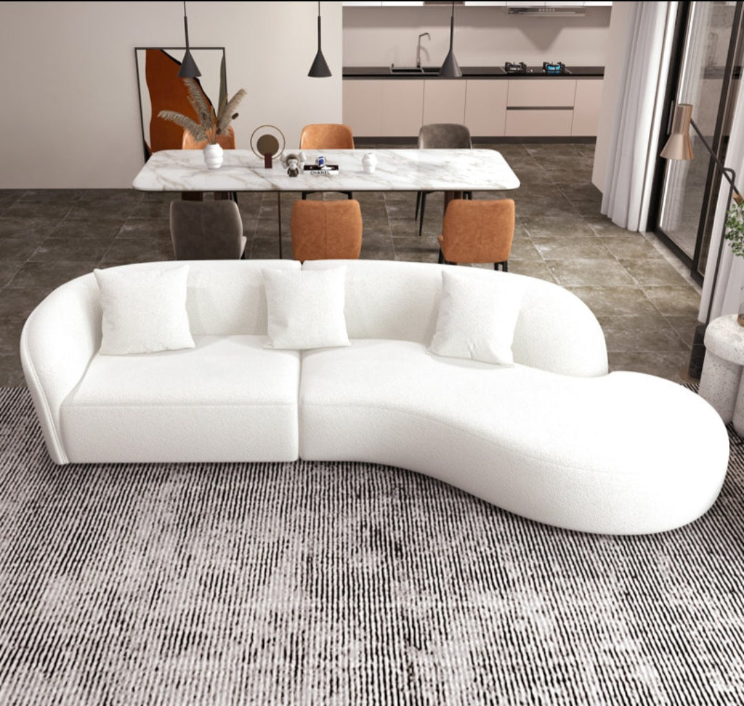 Mid Century Modern Designer Ivory Boucle Sectional Sofa Couch Comforta