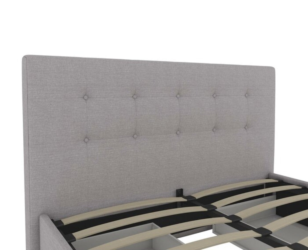 King Size Platform Storage Bed Frame Grey Linen Upholstery 4 Drawer Tu
