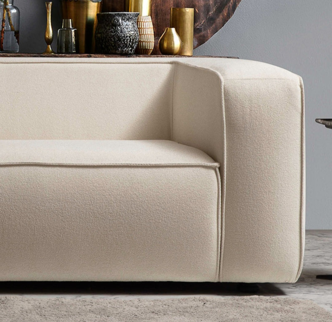 Modern 92" French Boucle Sofa Couch New Cream In Color Plush and Comfo