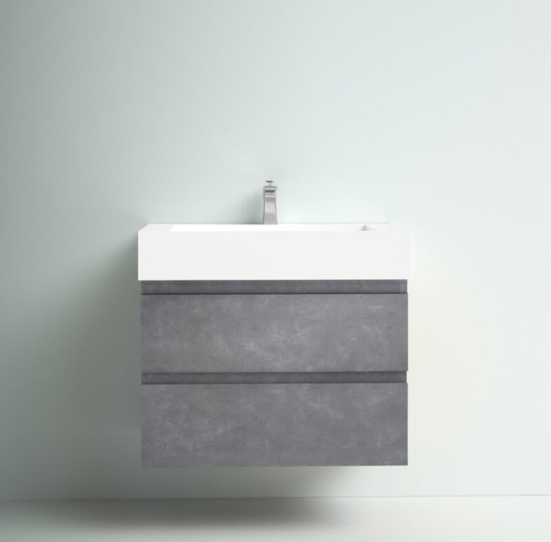 29.5'' Wall Mount Single Sink Bathroom Vanity White Acrylic Top Grey C