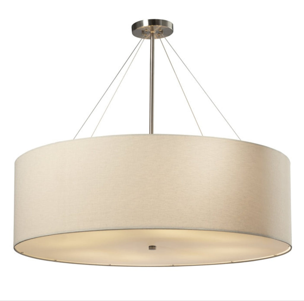 Designer 48" Chandelier 8 Light Nickel Finish Statement Drum Pendant Large Brand New In Box Cream Shade Included