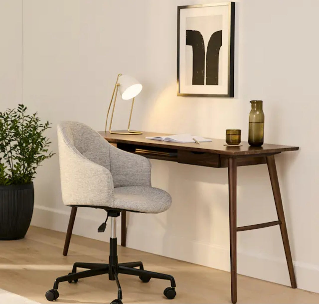 55" Wide 2 Drawer Work Desk Walnut Mid Century Modern New Wood Designe