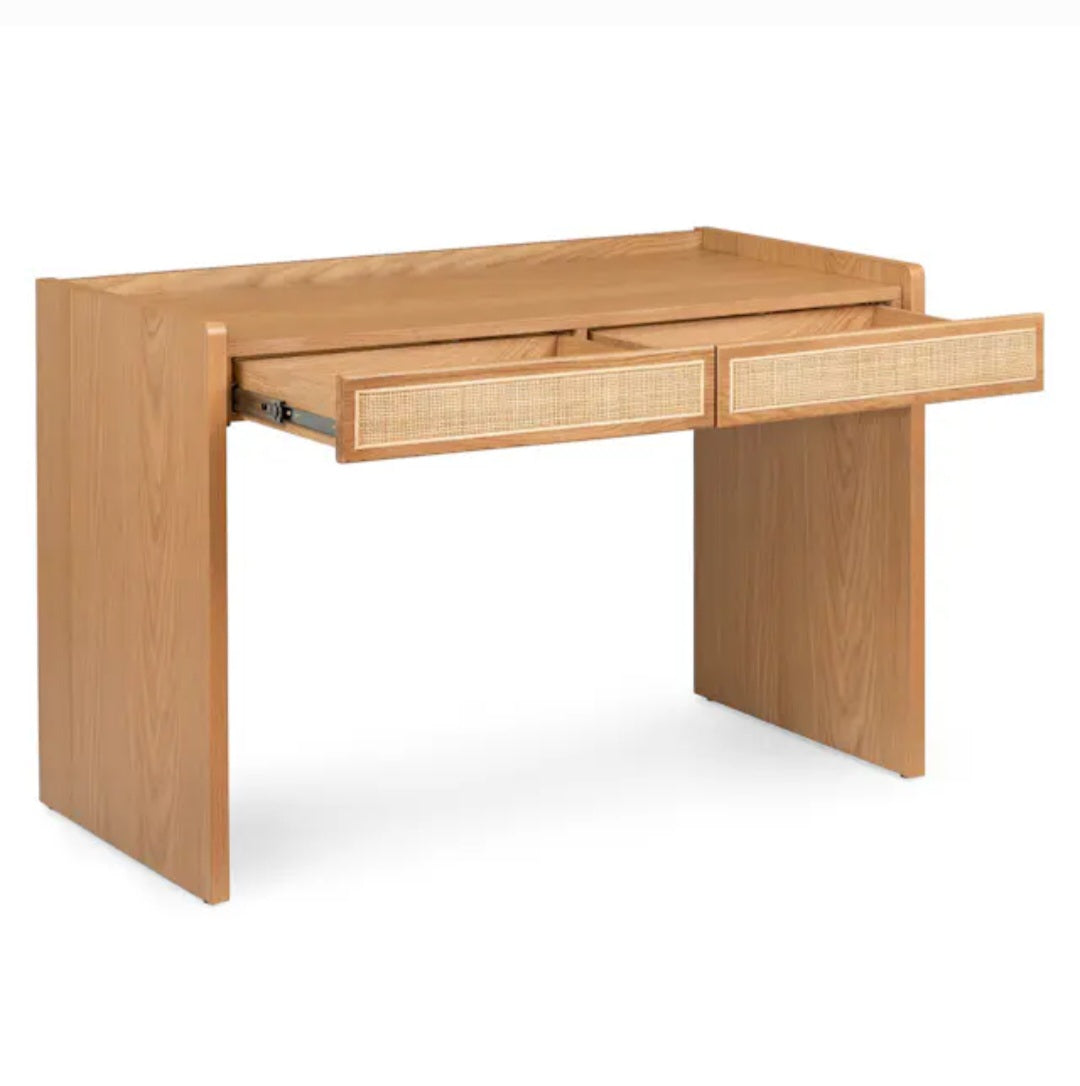 48" Wide 2 Drawer Work Desk Oak Wood Mid Century Modern New Designer F