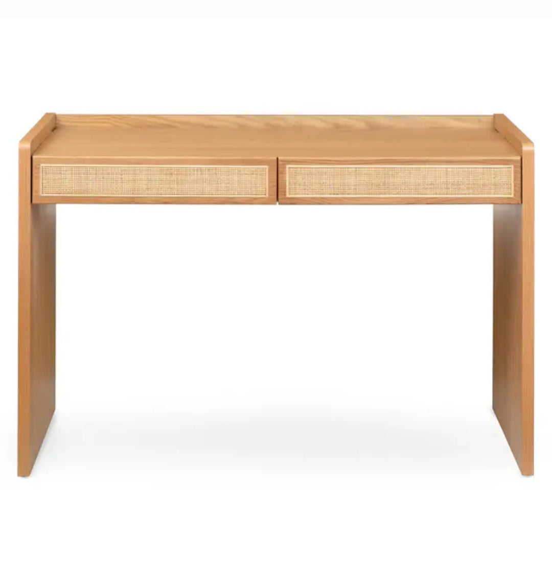 48" Wide 2 Drawer Work Desk Oak Wood Mid Century Modern New Designer F