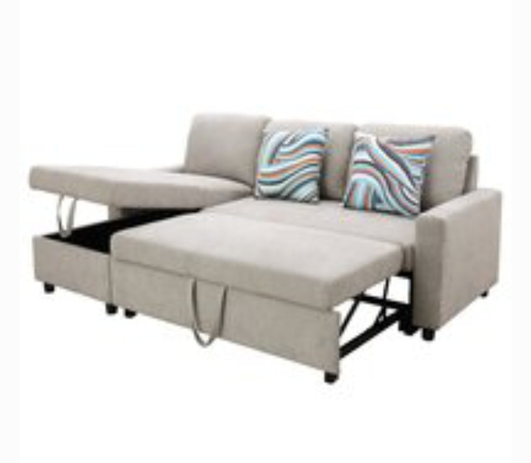 Reversible Sleeper Bed Sectional Sofa Grey Beige In Color New With Sto