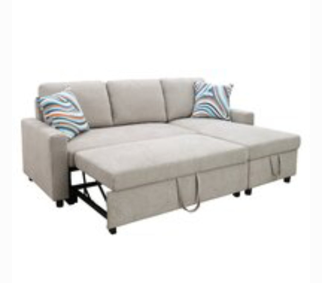 Reversible Sleeper Bed Sectional Sofa Grey Beige In Color New With Sto