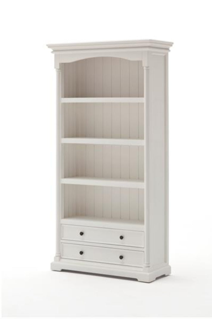 Solid Mahogany Wood Standard Bookcase 2 Drawer White Ample Storage Dis