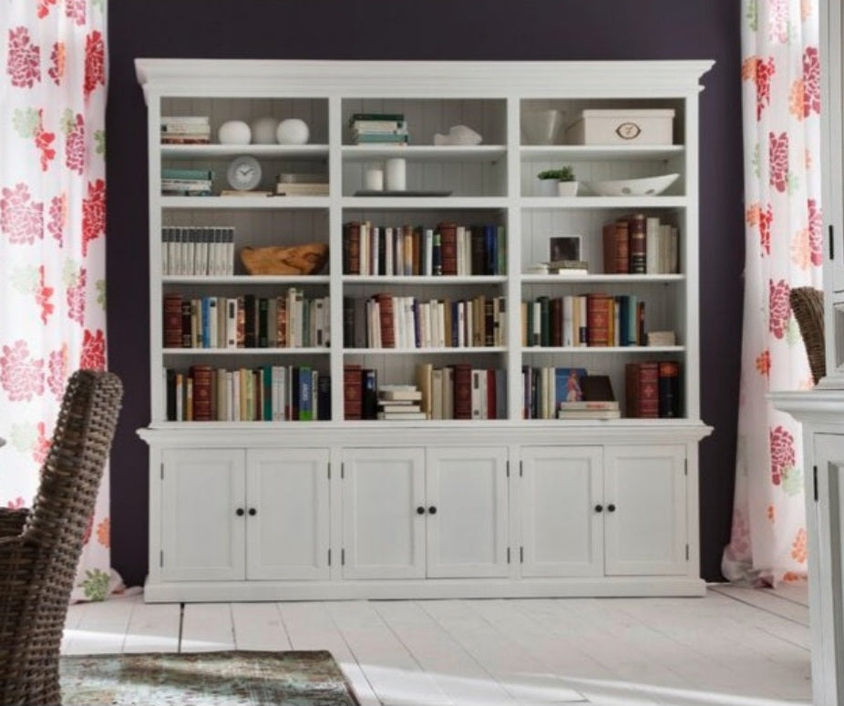 Coastal Farmhouse Mahogany Wood Lachlan Triple Bay Library Bookcase Wh