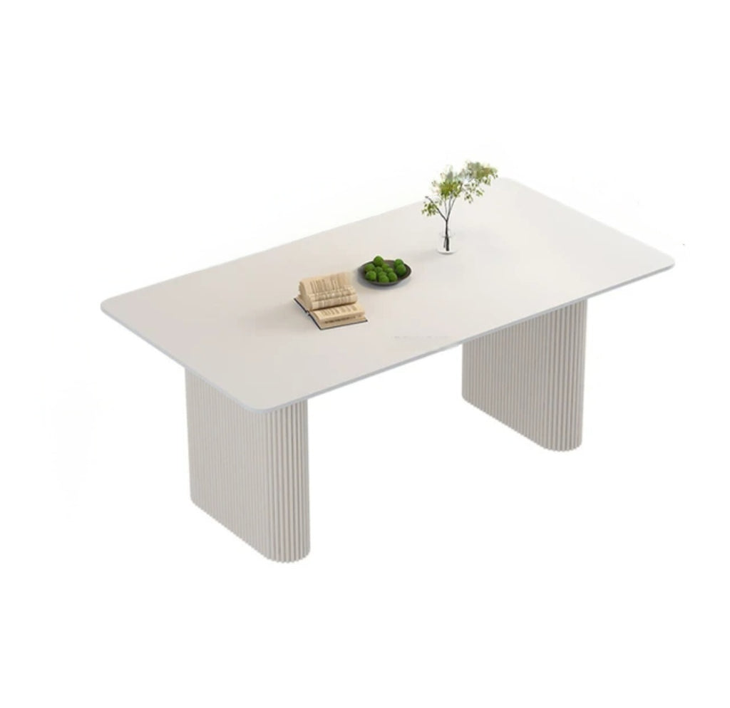 71.5" Sintered Stone Dining Table White Marble Finish Modern Contemporary Brand New Ivory Base