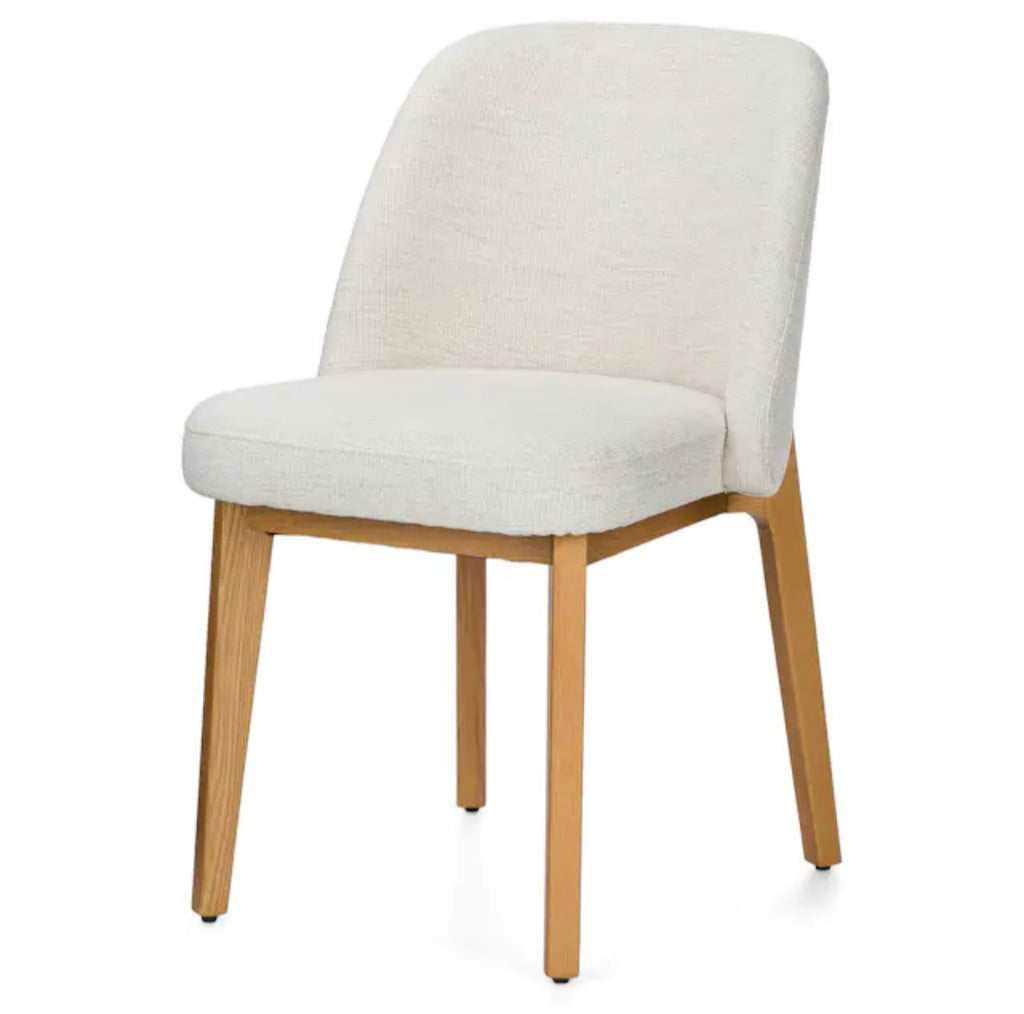 Set of 2 Upholstered Dining Chair Brand New Two Tone Ivory and Oak Wood Finish Mid Century Modern Designer Quality