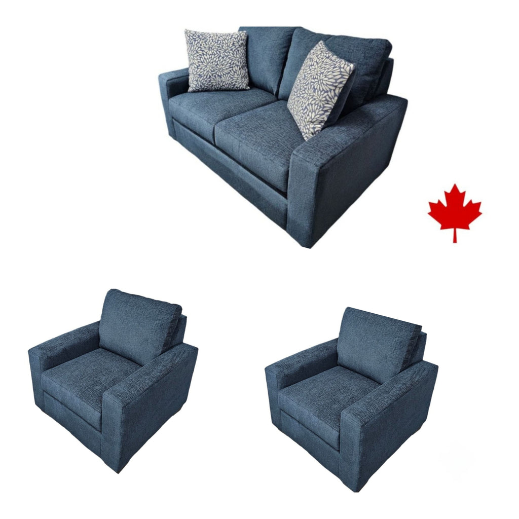 3 Piece Living Room Furniture Set Includes Loveseat Sofa and 2 x Chair Plush Comfortable Navy Quality With Warranty