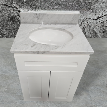 25" Single Bathroom Vanity Set Brand New Grey Carrara Marble Top Sink Included White In Color