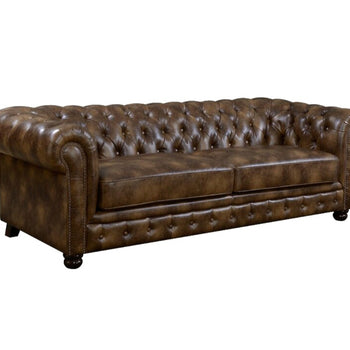 Rolled Arm Chesterfield Sofa Couch 91" New Brown In Color Comfortable Stylish Vegan Leather Assembled Style