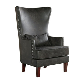 Upholstered Wingback Chair New Nailhead Trim Comfortable Assembled With Pillow Charcoal Color