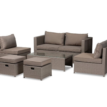 New 6 Piece Outdoor Patio Set With Coffee Table Loveseat and 2 Ottomans and 2 Armless Chairs Wicker Rattan