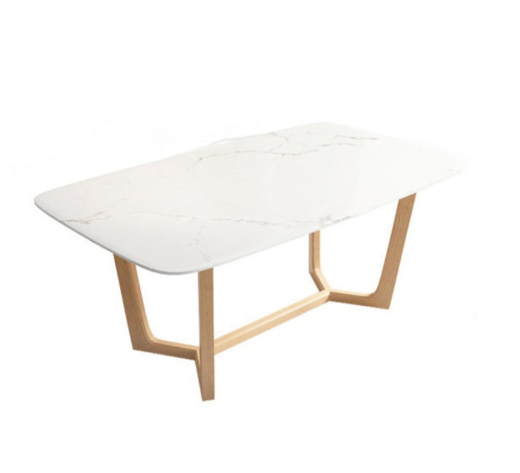 55" Sintered Stone Dining Table Carrara Marble Finish Modern Contemporary Brand New Wood Base