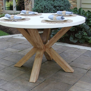 48" Outdoor Concrete Patio Dining Table Round With Umbrella Hole Solid Wood Base Modern Contemporary