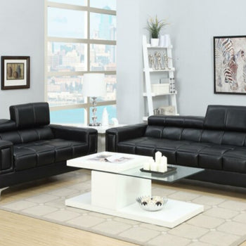 Modern Living Room Furniture Set Sofa Couch and Loveseat Set NEW Leather Match Black Adjustable Headrests