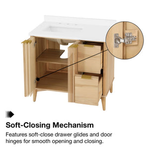 36" Bathroom Vanity With Sink Ample Storage Drawer & Cabinet Space New In Box Marble Top