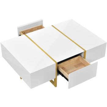 Modern Designer Sled Coffee / Cocktail Table With Drawer Storage Gold Base New Fully Assembled Beautiful