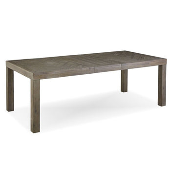 Extendable Wooden Dining Table With Leaf Block Legs Distressed Finish Herringbone Design Quality