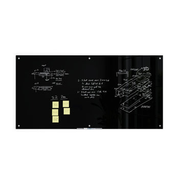 70" x 35" Black Glass Dry Erase Board Frameless New Durable Wall Mount Design Home or Office