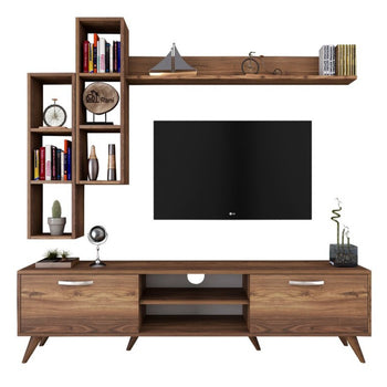 Modern Wall Unit Entertainment Centre Cabinet New TV Stand Walnut Finish With Display Shelf