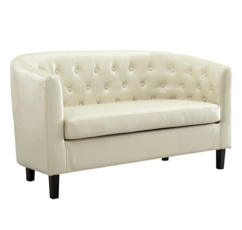 52" Vegan Leather Loveseat Sofa Couch Cream In Color Tufted Accents New In Box Quality Furniture