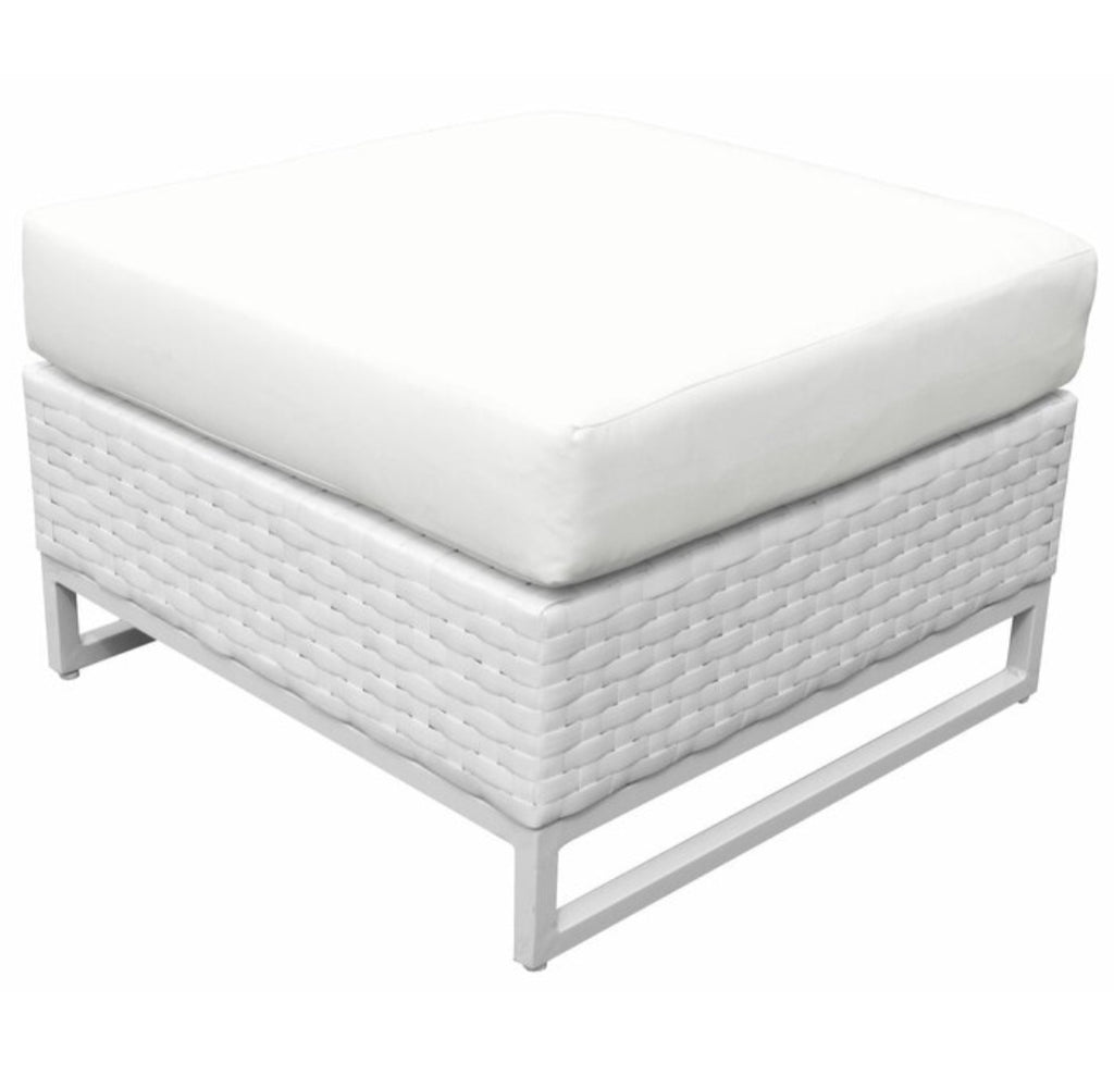 28" White Wicker Rattan Ottoman White Cushion Included Great for Sunroom or Patio New In Box