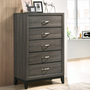 5 Drawer Dresser Chest New Distressed Rustic Dark Grey Finish Ample Storage Bedroom Furniture