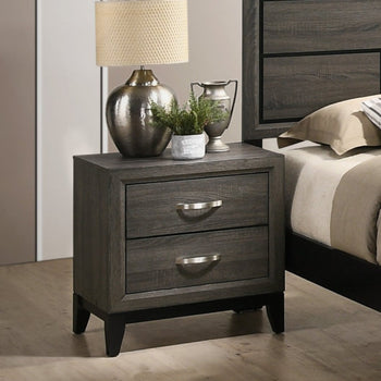 2 Drawer Nightstand End Table New Distressed Rustic Dark Grey Finish Ample Storage Bedroom Furniture