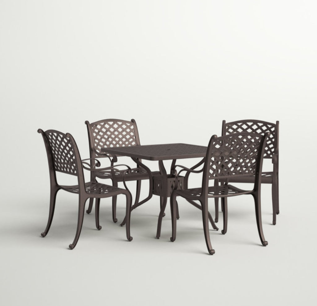 5 Piece Patio Bistro Conversation Set Includes Table and 4 Chairs. New Cast Alumminum Construction