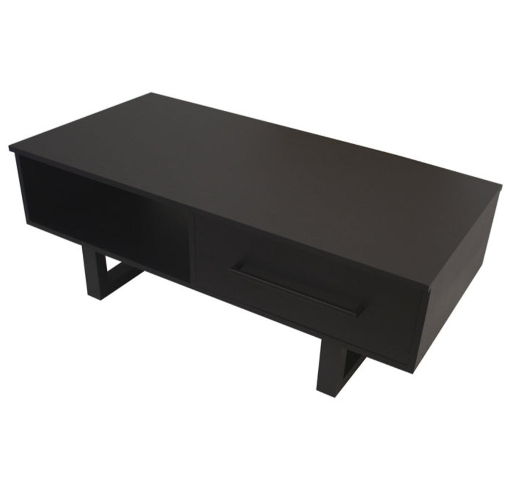 Mid Century Modern Black Designer Sled Coffee / Cocktail Table With Drawer Storage New Beautiful