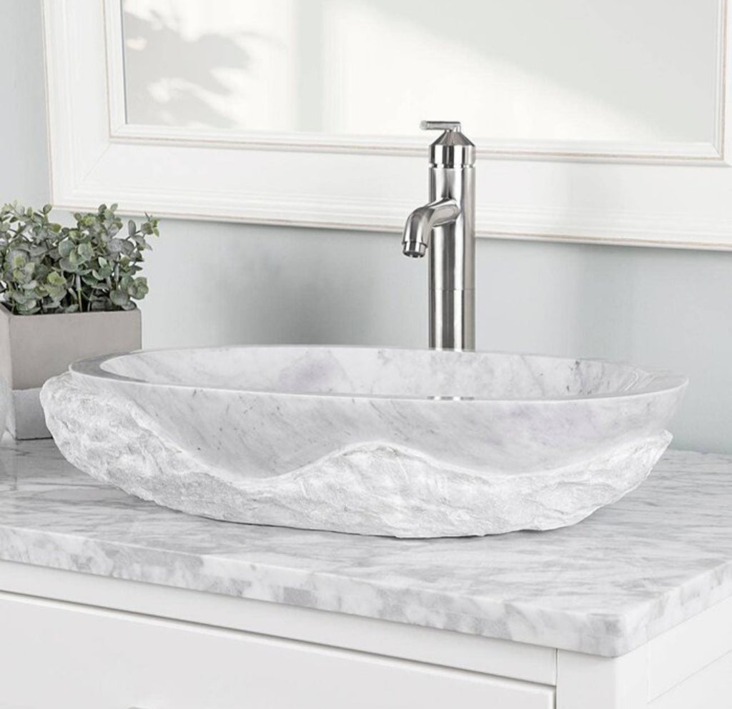 Designer Quality Handmade Natural Marble Vessel Sink 13.78'' Oval Bathroom Sink New In Box
