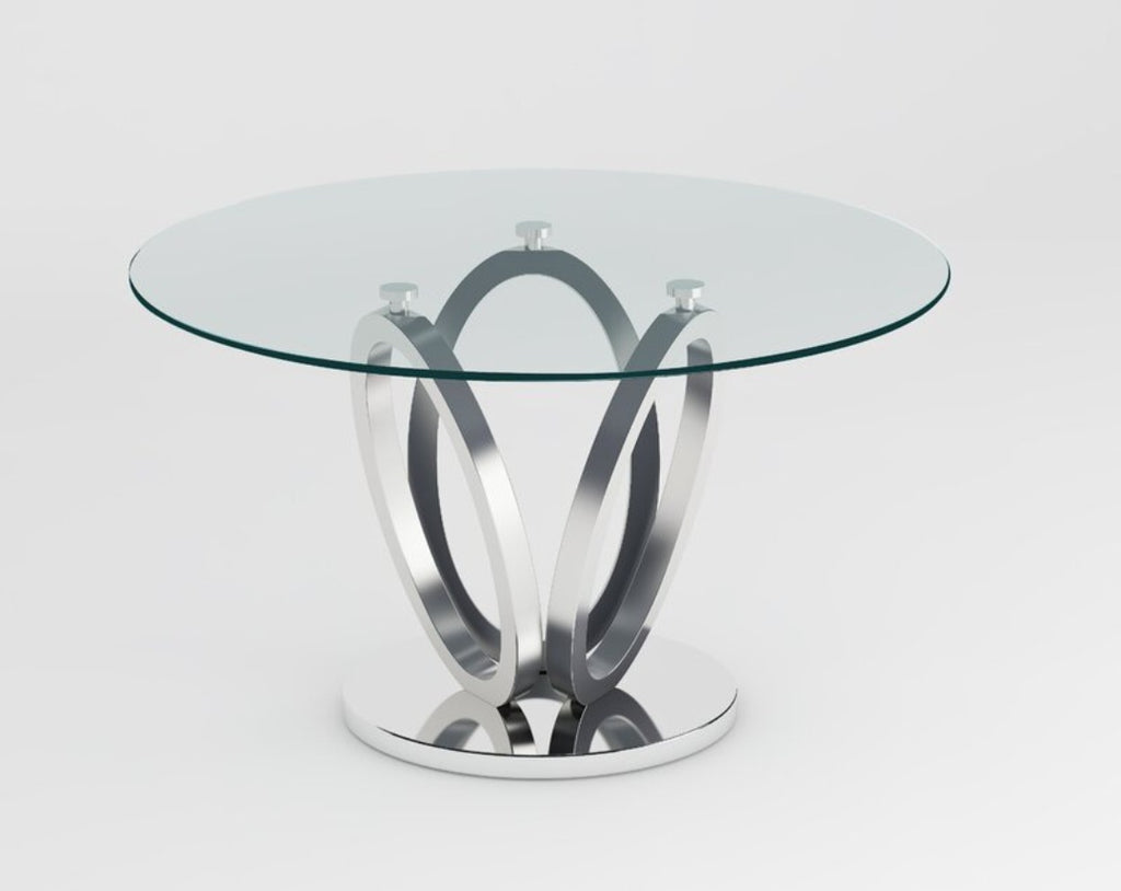 Modern Contemporary 51" Round Dining Table New Solid Glass Top Modern Chrome Finished Metal Base