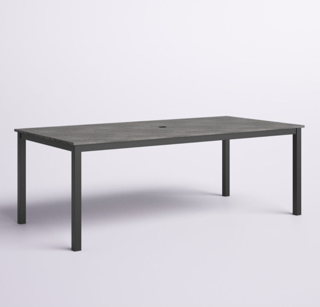 Modern Grey Plank Design Outdoor Patio Dining Table New Includes Umbrella Hole Chairs Not Included