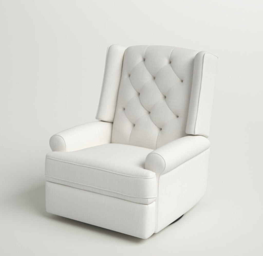 Swivel Reclining Glider Wingback Nursery Chair Snow White In Color New Tufted Comfortable Quality Furniture