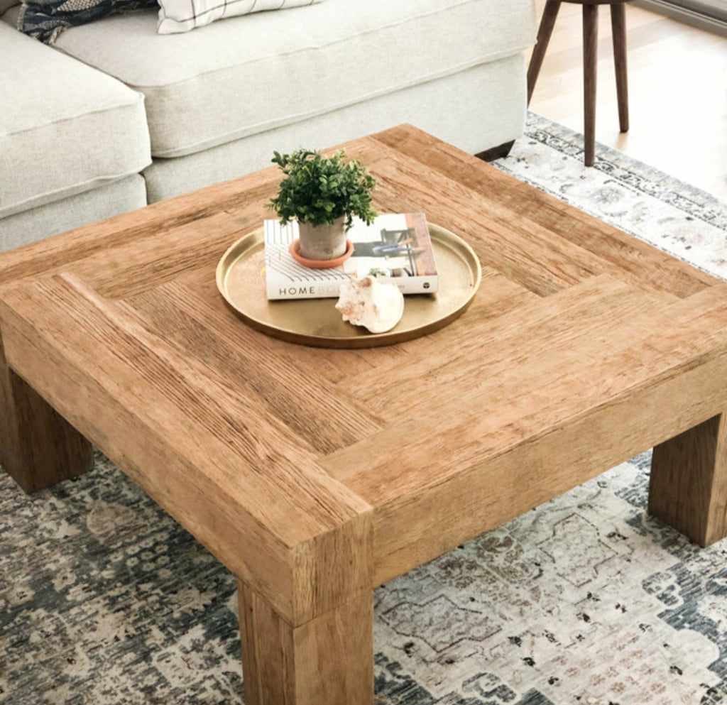Moe's Designer 39.5" Solid Wood Square Coffee Table New Distressed Finish Rustic Bold Design Solid Block Legs