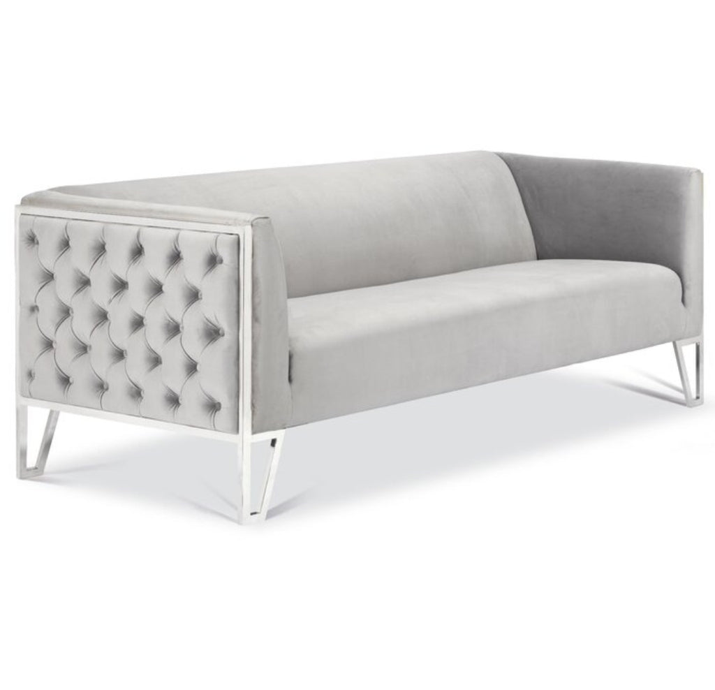 81.5" Designer Sofa Couch Chrome Base High Quality Velvet Tufted Modern Contemporary Furniture New Display