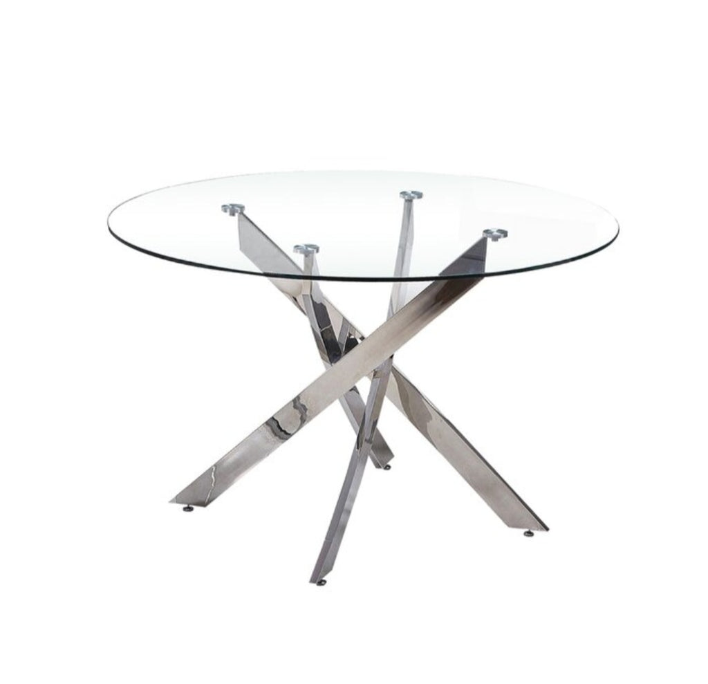 47" Modern Contemporary Pedestal Dining Table New With Stainless Steel Chrome Silver Base Tempered Glass