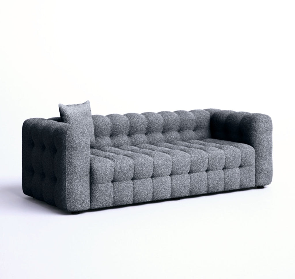 86.6" Modern Designer Tuxedo Arm Boucle Sofa Couch Comfortable Quality Grey In Color Tufted