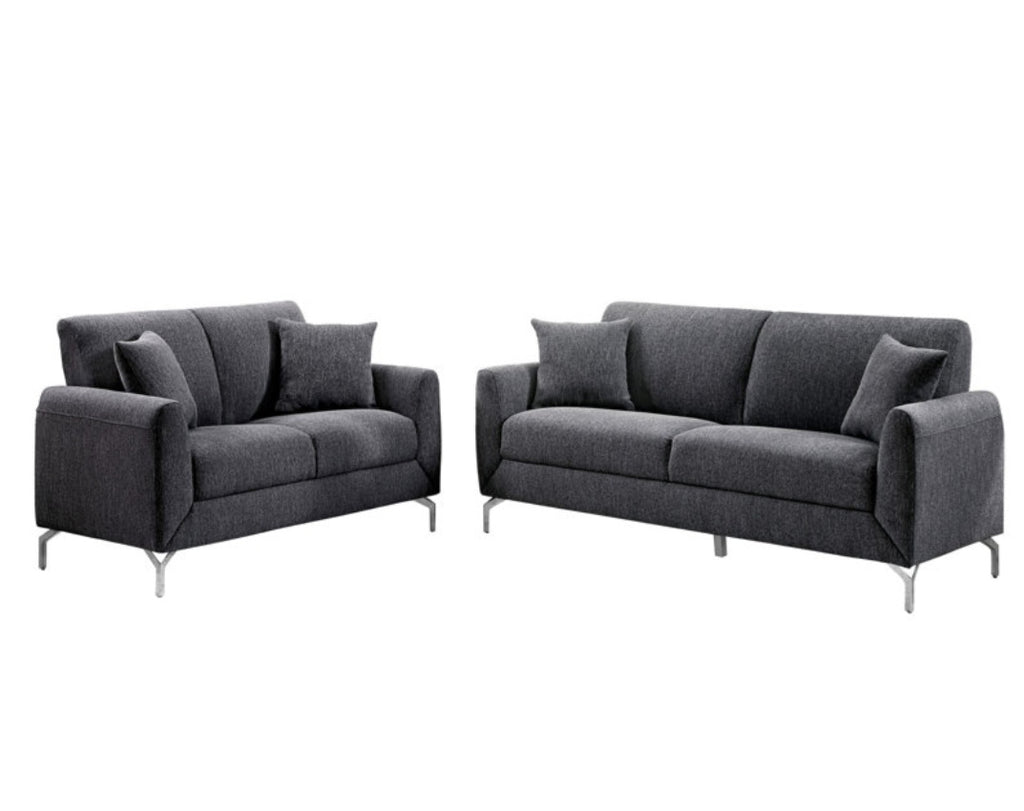 2 Piece Sofa Couch and Loveseat Living Room Set New Grey Modern Design Chrome Legs Comfortable