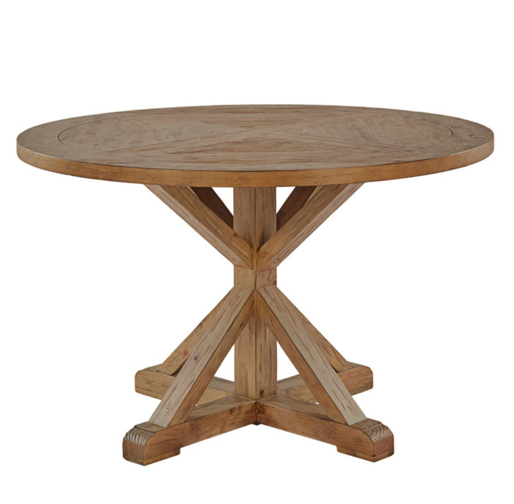 Rustic Pine Dining Kitchen Table 54" Round Pedestal Base New In Box Solid and Durable Quality Wood Furniture