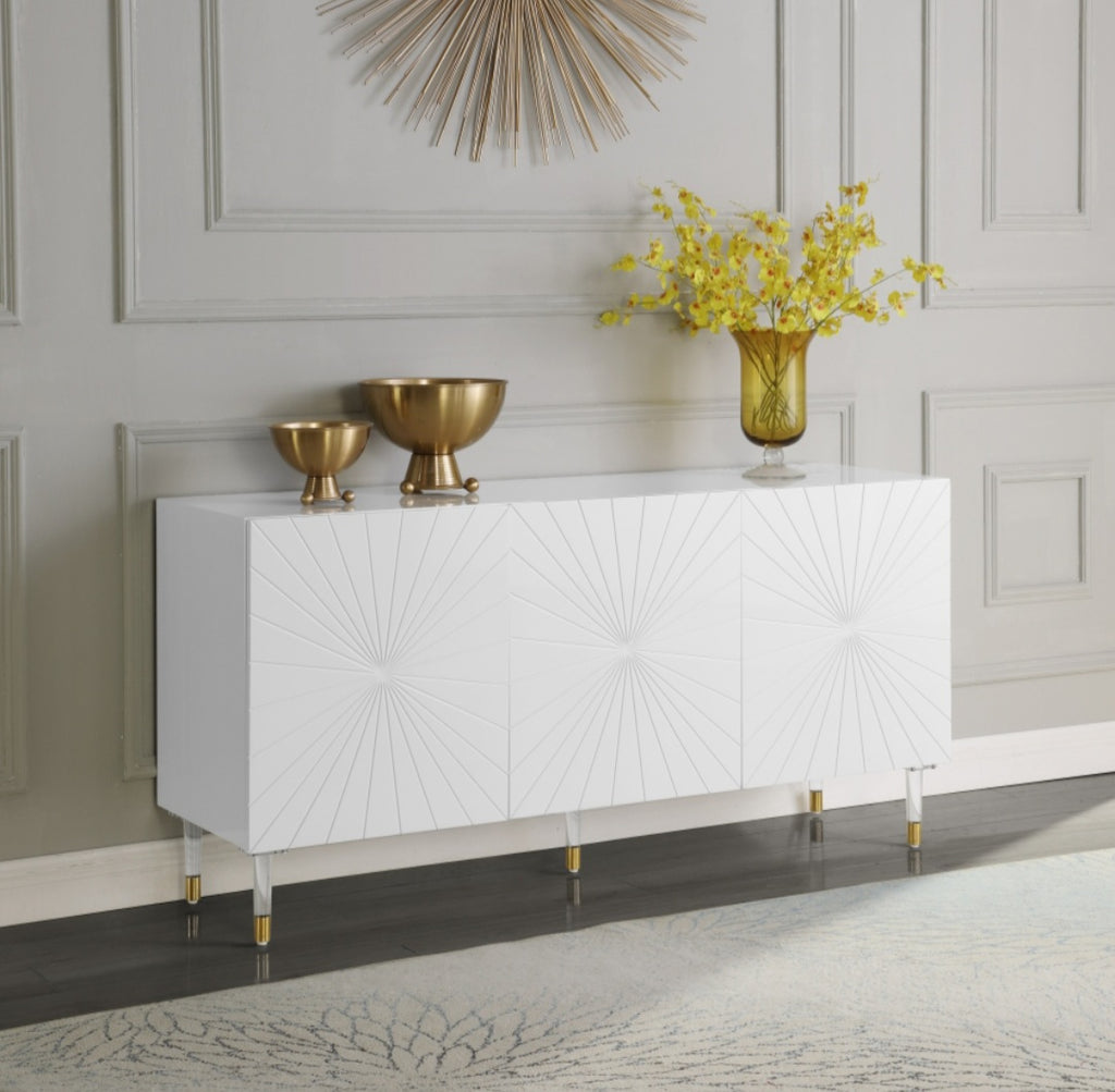 64" 3 Door  Starburst Sideboard Buffet Console Table Assembled Solid and Durable New Gold Accents Ample Storage