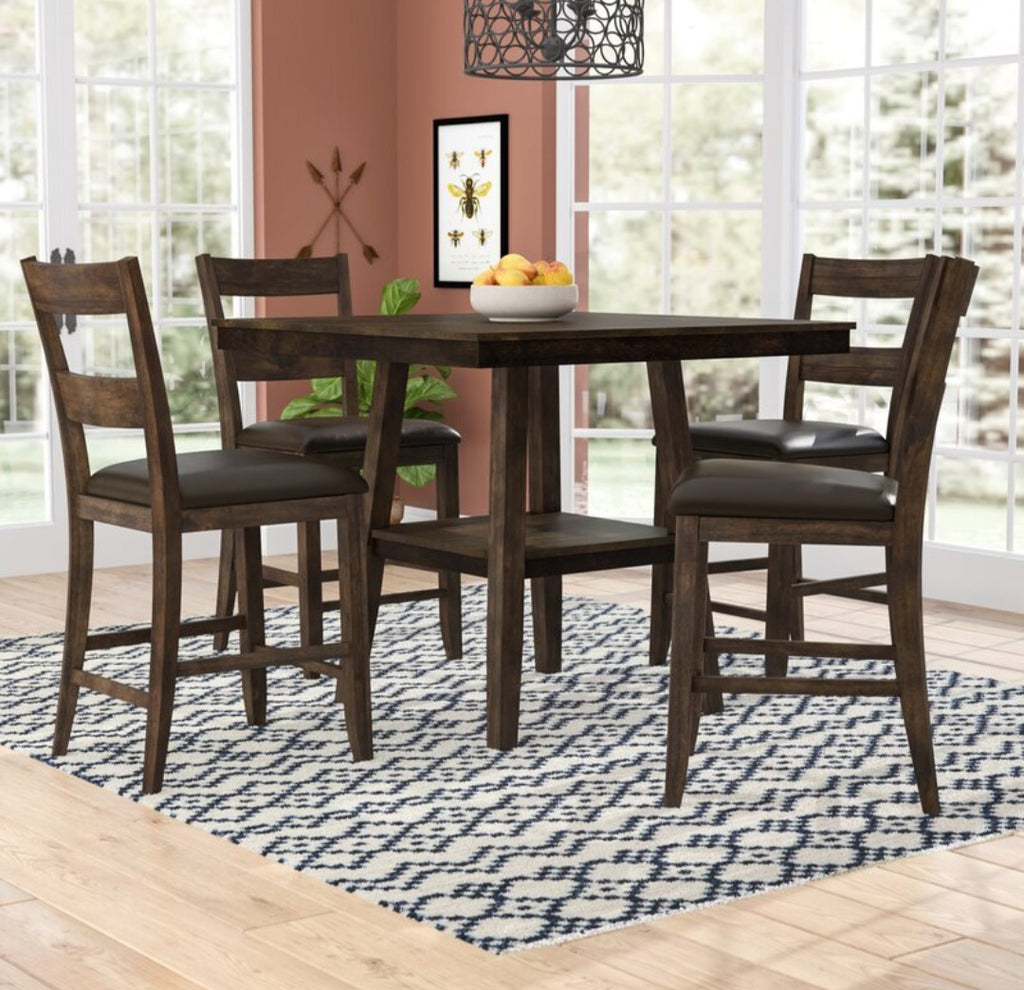 5 Piece Pub Table Dining Set With 4 Ladder Back Chairs New Solid Wood Construction 36" Counter Height