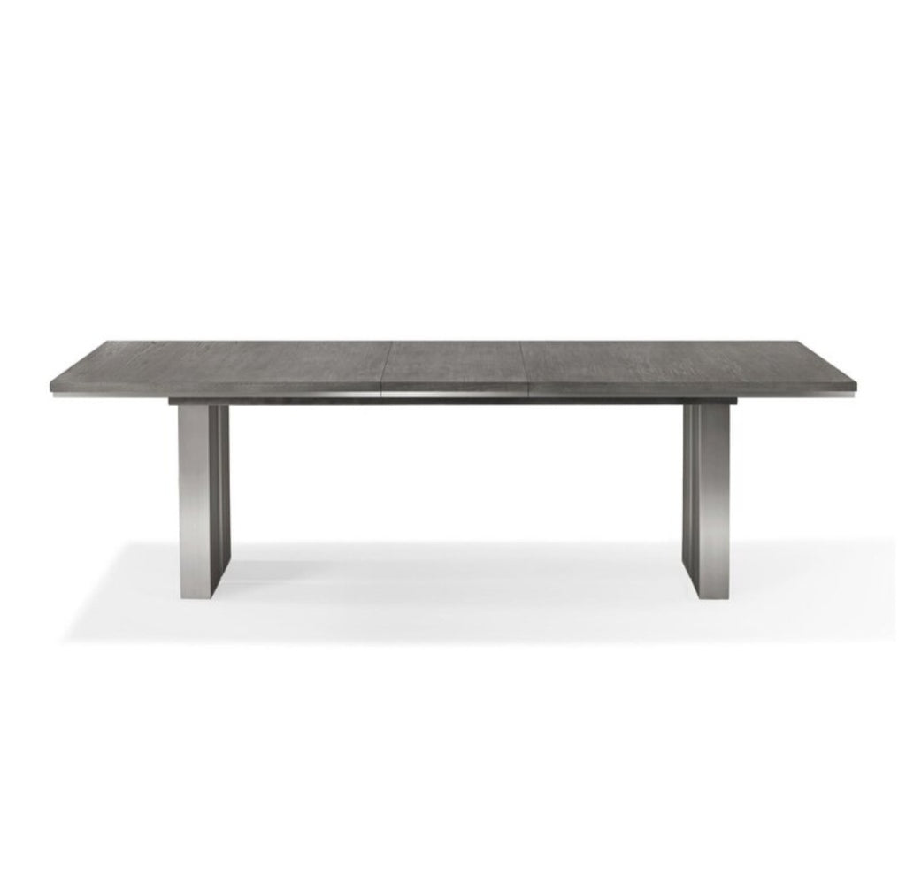 Extendable Dining Kitchen Table New In Box Grey Oak Finish Includes Leaf Modern Stainless Steel