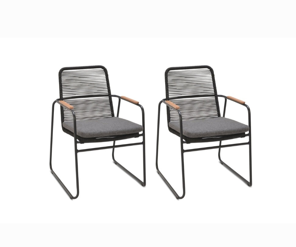 Moe's Designer Set of 2 Patio Dining Chair With Cushion Designer Quality Modern Metal Frame Grey Cushions Brand New